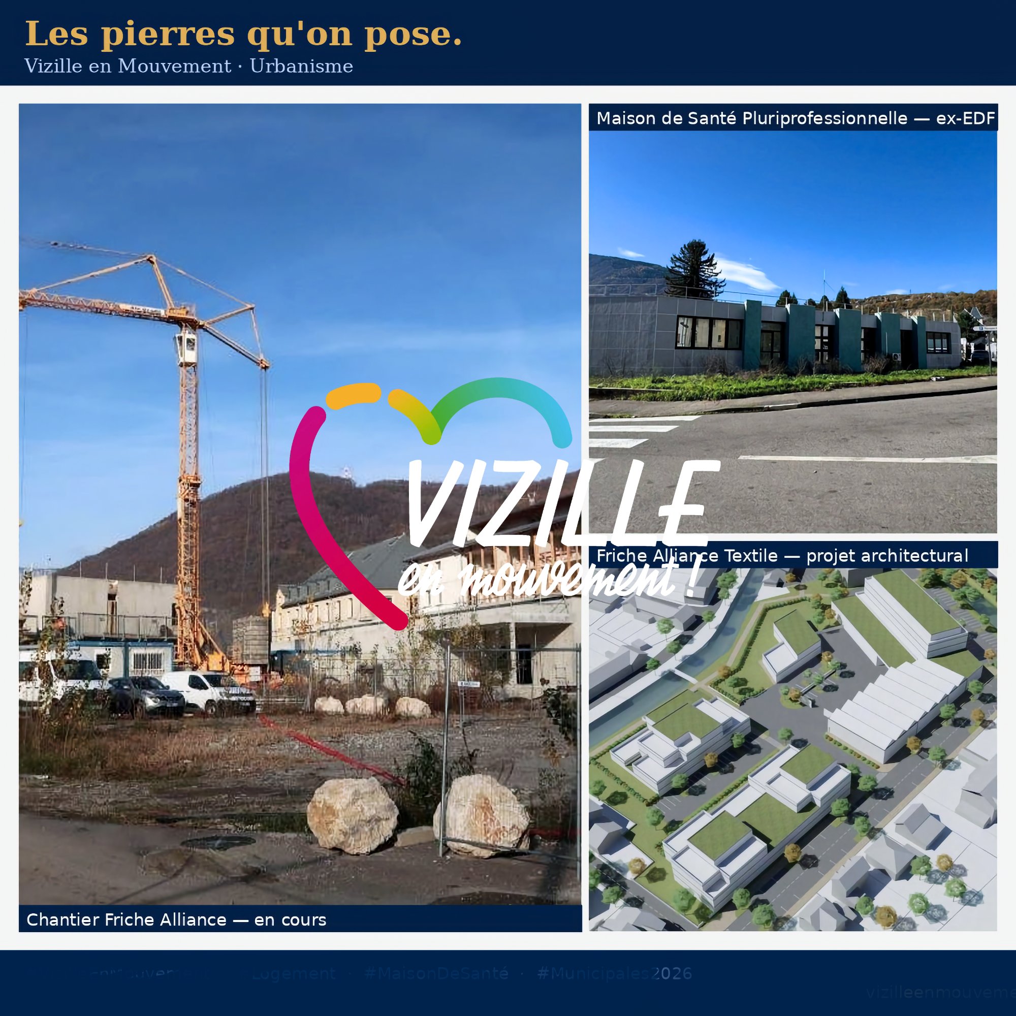 Post Facebook — Les pierres qu'on pose : chantier Alliance Textile, MSP ex-EDF